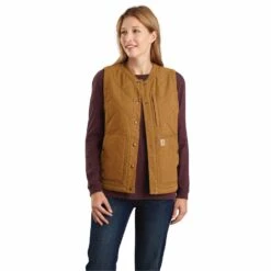 'Carhartt' Women's Rugged Flex Canvas Insulated Rib Collar Vest - Carhartt Brown