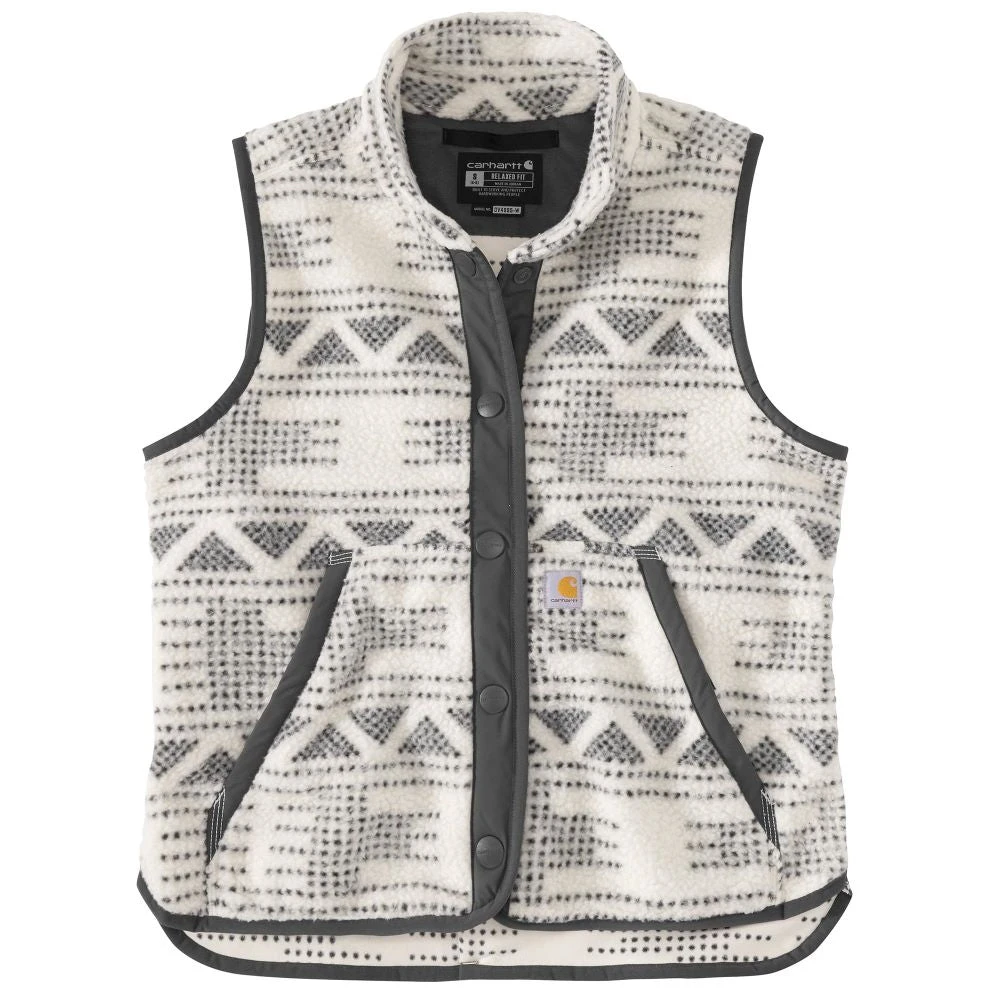 'Carhartt' Women's Button Front Fleece Vest - Malt Aztec 1 'Carhartt' Women's Button Front Fleece Vest - Malt Aztec