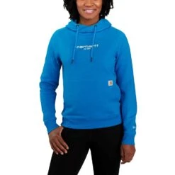 'Carhartt' Women's ForceĀ® Lightweight Graphic Hoodie - Marine Blue Heather