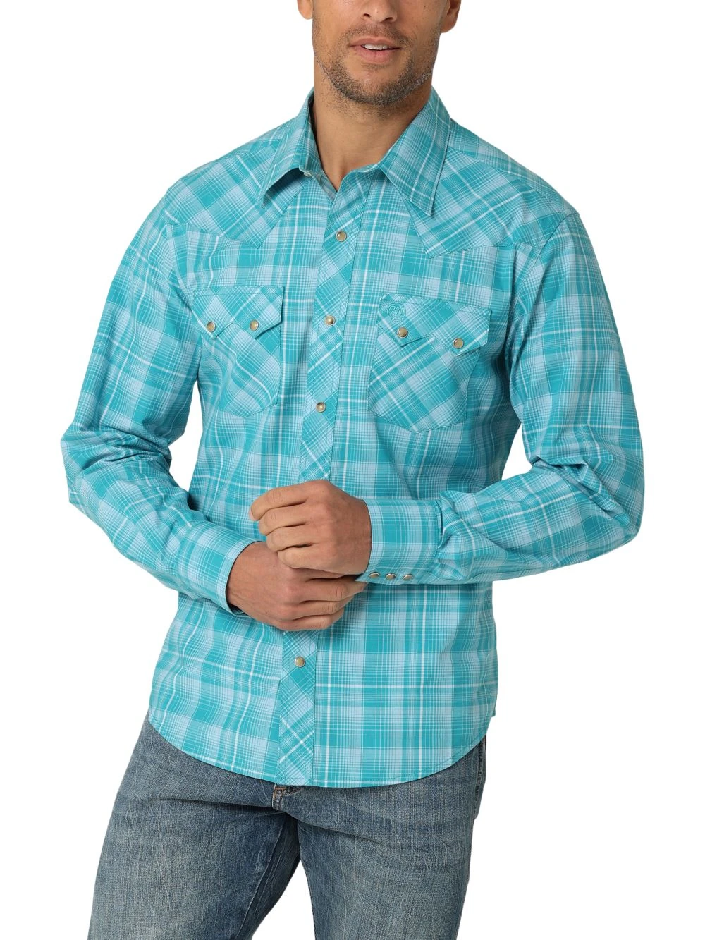 'Wrangler' Men's Retro Plaid Classic Fit Snap Front - Teal 1 'Wrangler' Men's Retro Plaid Classic Fit Snap Front - Teal