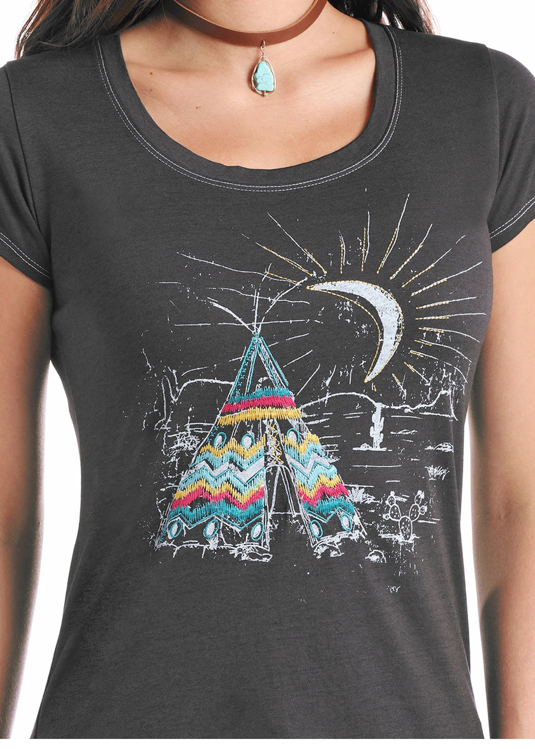 'Panhandle Slim' Teepee Scene T-shirt - Charcoal Grey 2 'Panhandle Slim' Teepee Scene T-shirt - Charcoal Grey - Image 2