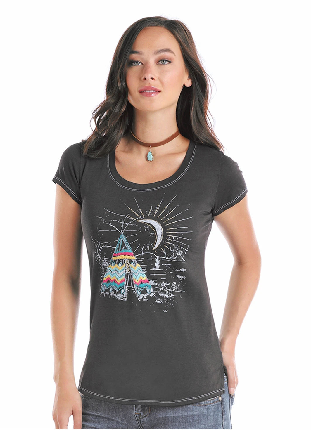 'Panhandle Slim' Teepee Scene T-shirt - Charcoal Grey 1 'Panhandle Slim' Teepee Scene T-shirt - Charcoal Grey