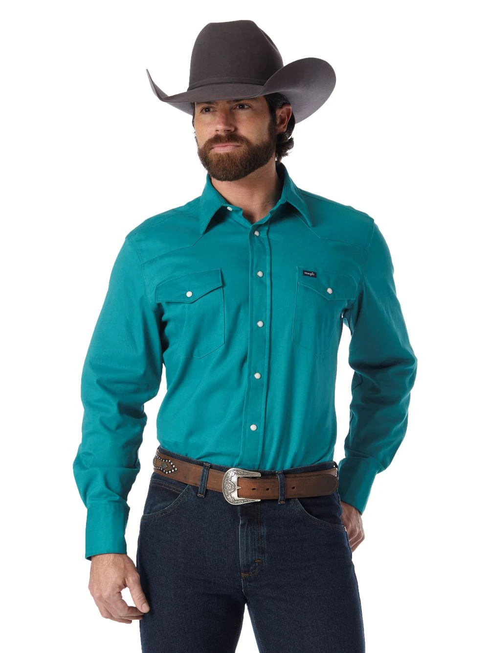 'Wrangler' Men's Advanced Comfort Cowboy Cut Snap Front - Turquoise 1 'Wrangler' Men's Advanced Comfort Cowboy Cut Snap Front - Turquoise