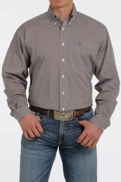 'Cinch' Men's Geo Diamond Print Western Button Down - White