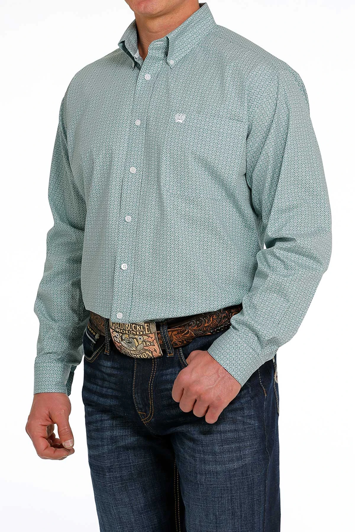 'Cinch' Men's Print Classic Fit Button Down - Green 1 'Cinch' Men's Print Classic Fit Button Down - Green
