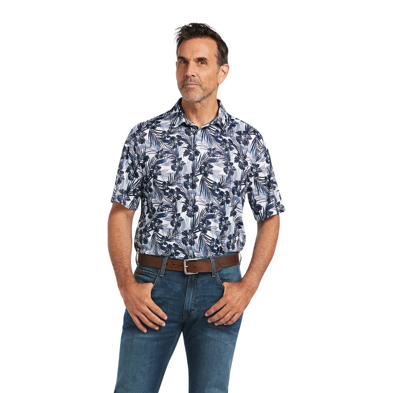 'Ariat' Men's All Over Print Polo - White Tropical 1 'Ariat' Men's All Over Print Polo - White Tropical