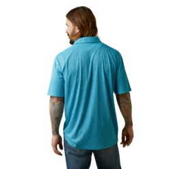 'Ariat' Men's All Over Print Polo - Peacock Blue -Fashion Styles Sales S23 MNS WEST 10043337 back 1024x1024@2x