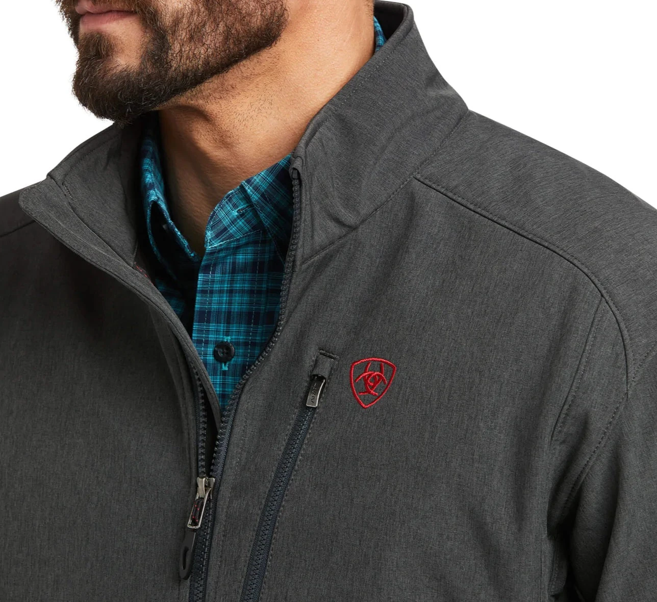 'Ariat' Men's Logo 2.0 Softshell Jacket - Charcoal / Americana 2 'Ariat' Men's Logo 2.0 Softshell Jacket - Charcoal / Americana - Image 2