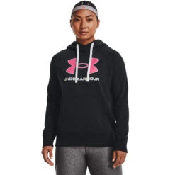 'Under Armour' Women's Rival Fleece Big Logo Foil Outline Hoodie - Black